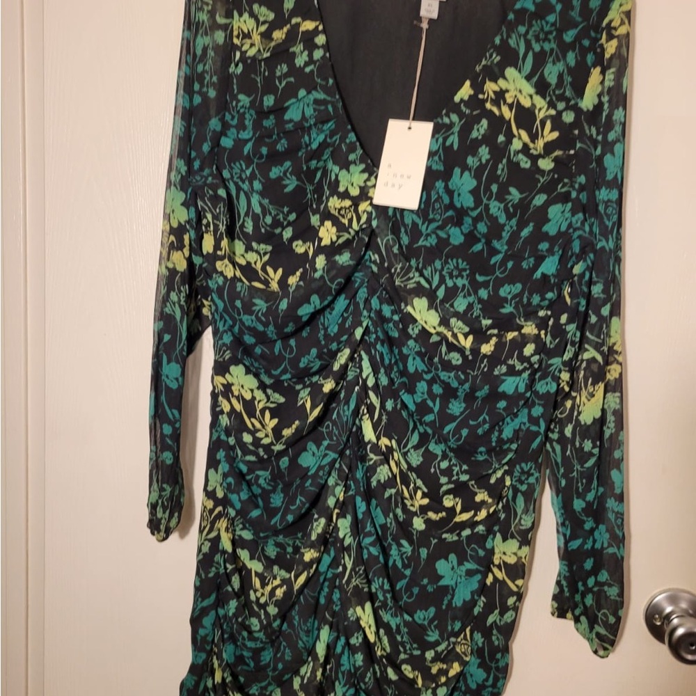 a new day Black and Green Floral Long Sleeve Dress